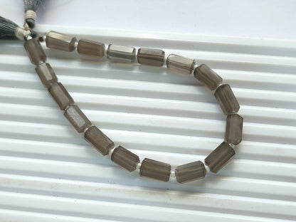 Natural Grey Moonstone Faceted Cylindrical Gemstone Beads