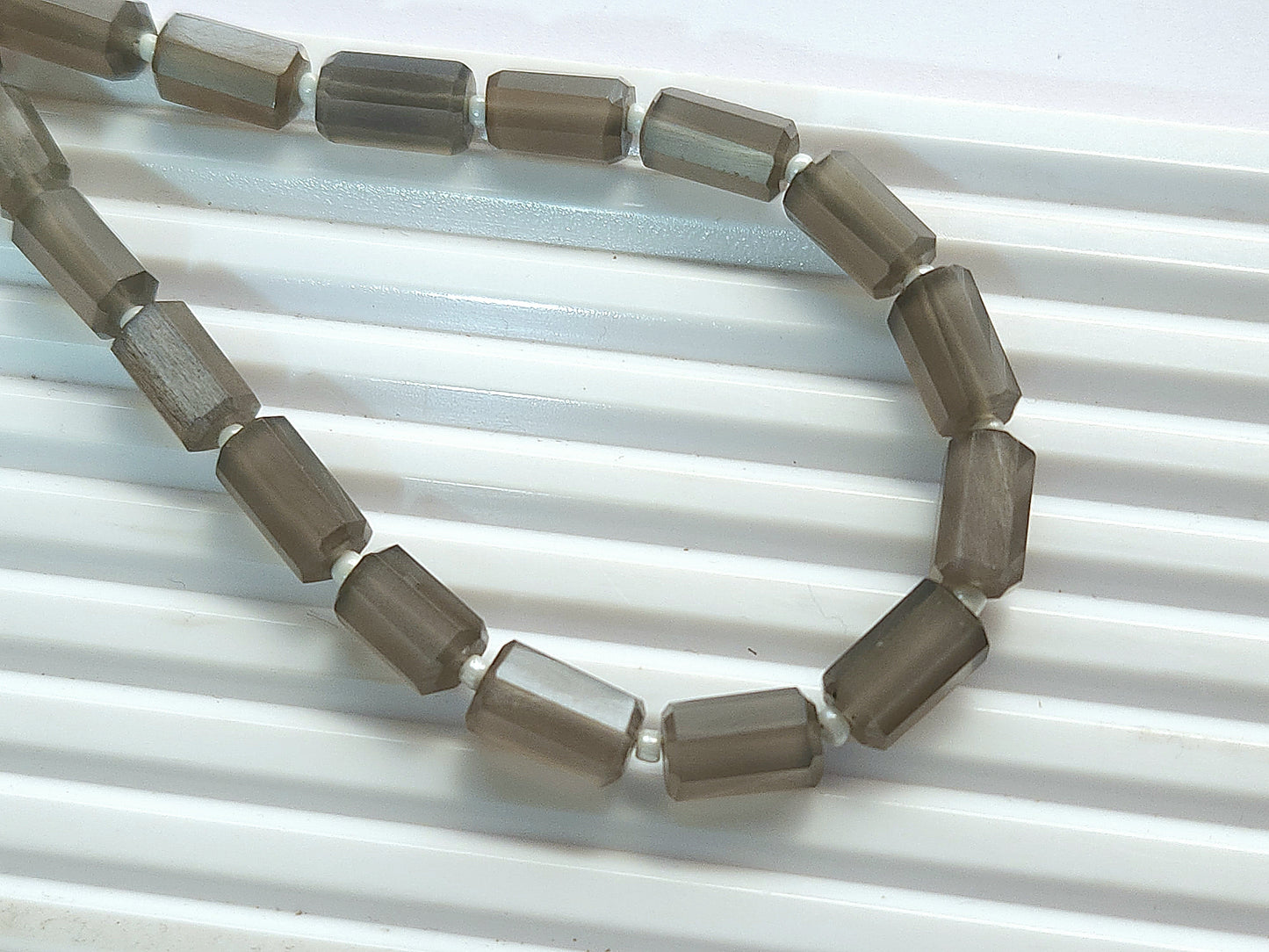 Natural Grey Moonstone Faceted Cylindrical Gemstone Beads