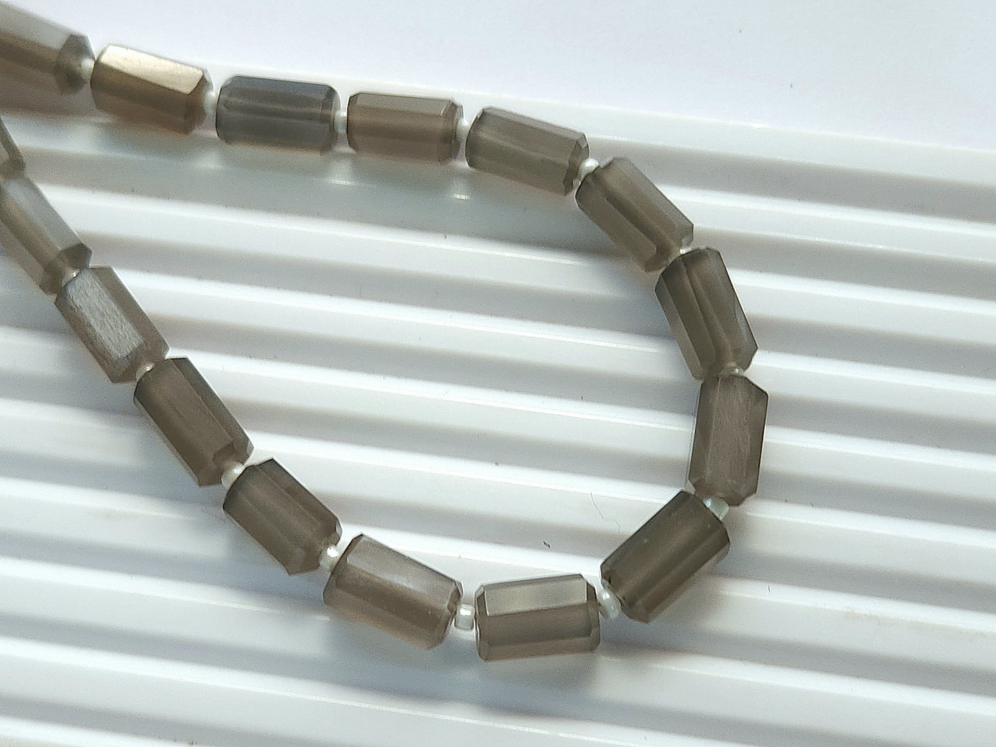 Natural Grey Moonstone Faceted Cylindrical Gemstone Beads