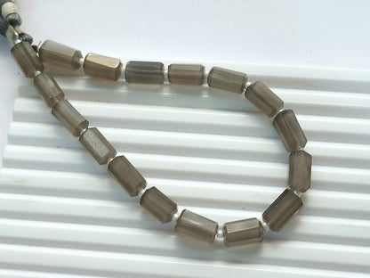 Natural Grey Moonstone Faceted Cylindrical Gemstone Beads
