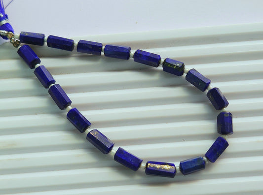 Natural Lapis Lazuli Faceted Cylindrical Gemstone Beads