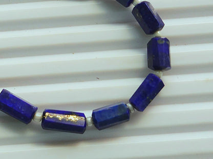 Natural Lapis Lazuli Faceted Cylindrical Gemstone Beads