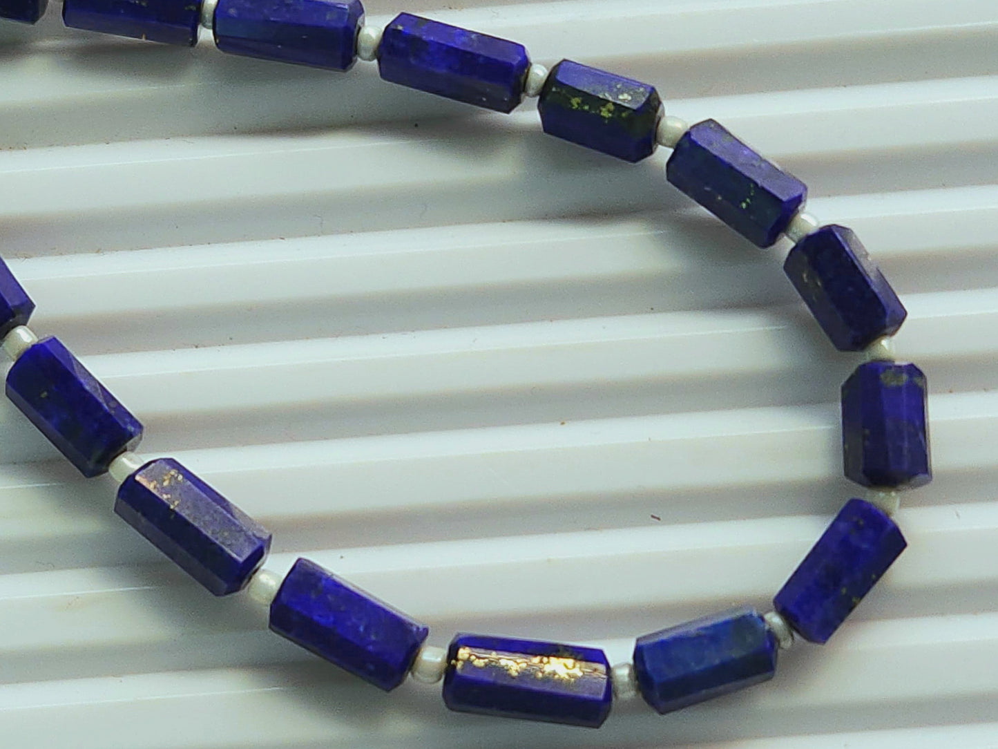 Natural Lapis Lazuli Faceted Cylindrical Gemstone Beads