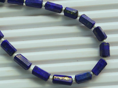 Natural Lapis Lazuli Faceted Cylindrical Gemstone Beads