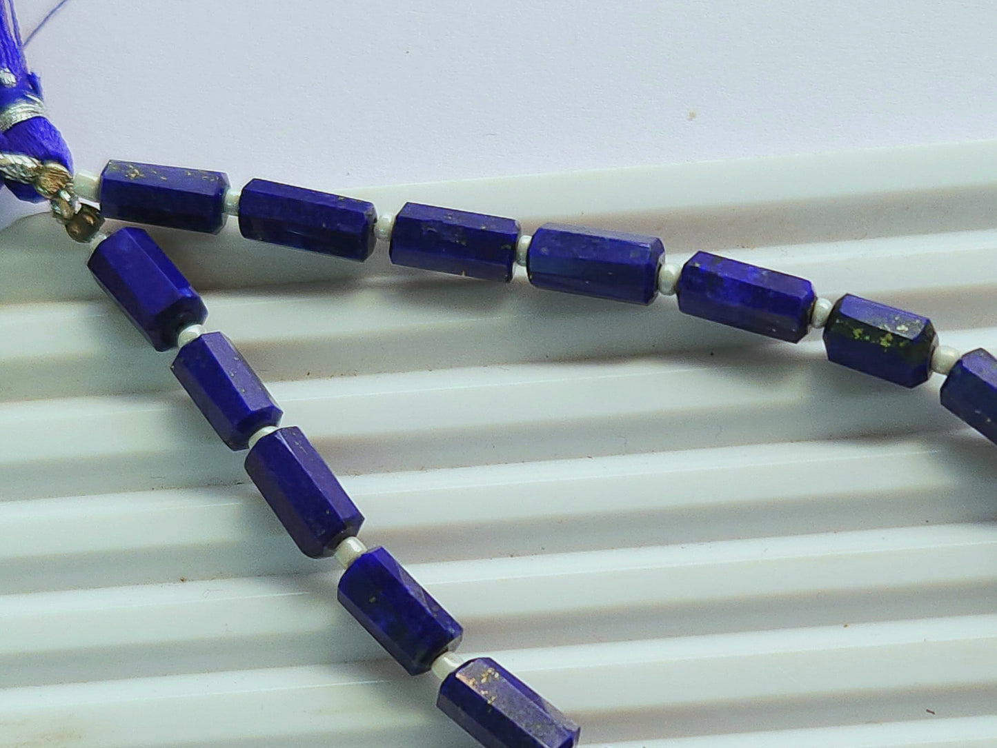Natural Lapis Lazuli Faceted Cylindrical Gemstone Beads