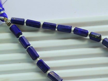 Natural Lapis Lazuli Faceted Cylindrical Gemstone Beads