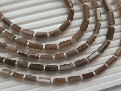 Natural Chocolate Moonstone Faceted Cylindrical Gemstone Beads
