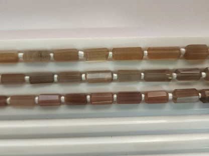 Natural Chocolate Moonstone Faceted Cylindrical Gemstone Beads