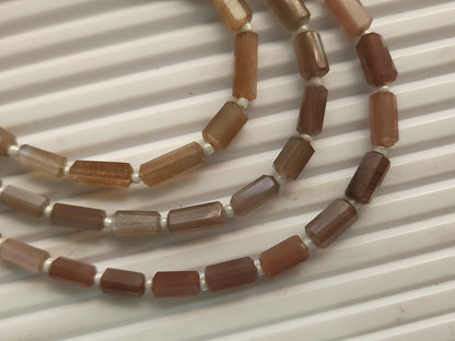 Natural Chocolate Moonstone Faceted Cylindrical Gemstone Beads