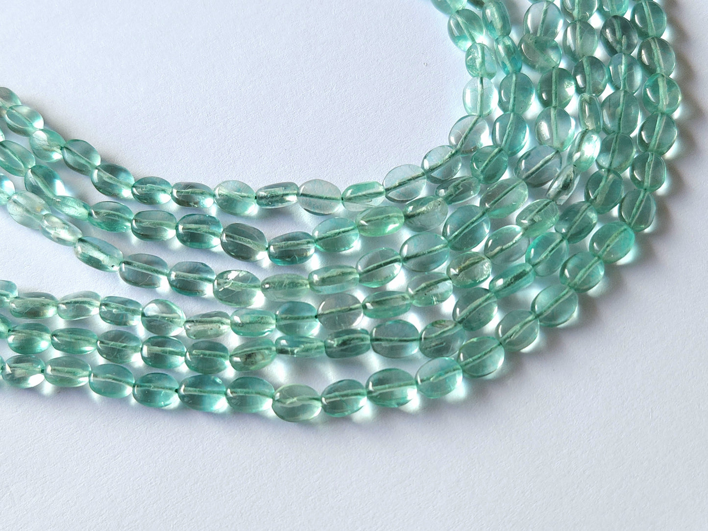Natural Greenish Blue Fluorite Gemstone Oval Shape Beads