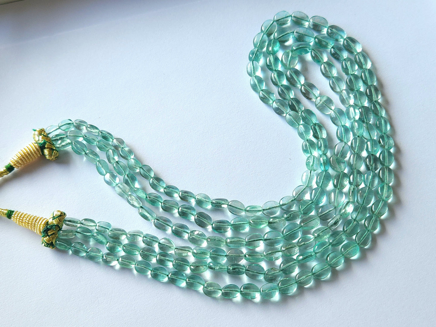 Natural Greenish Blue Fluorite Gemstone Oval Shape Beads
