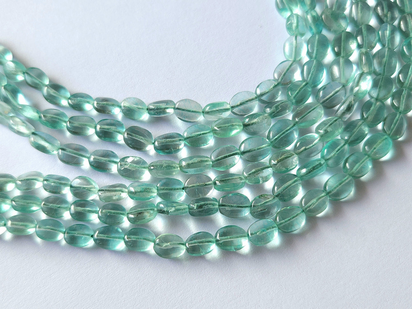 Natural Greenish Blue Fluorite Gemstone Oval Shape Beads