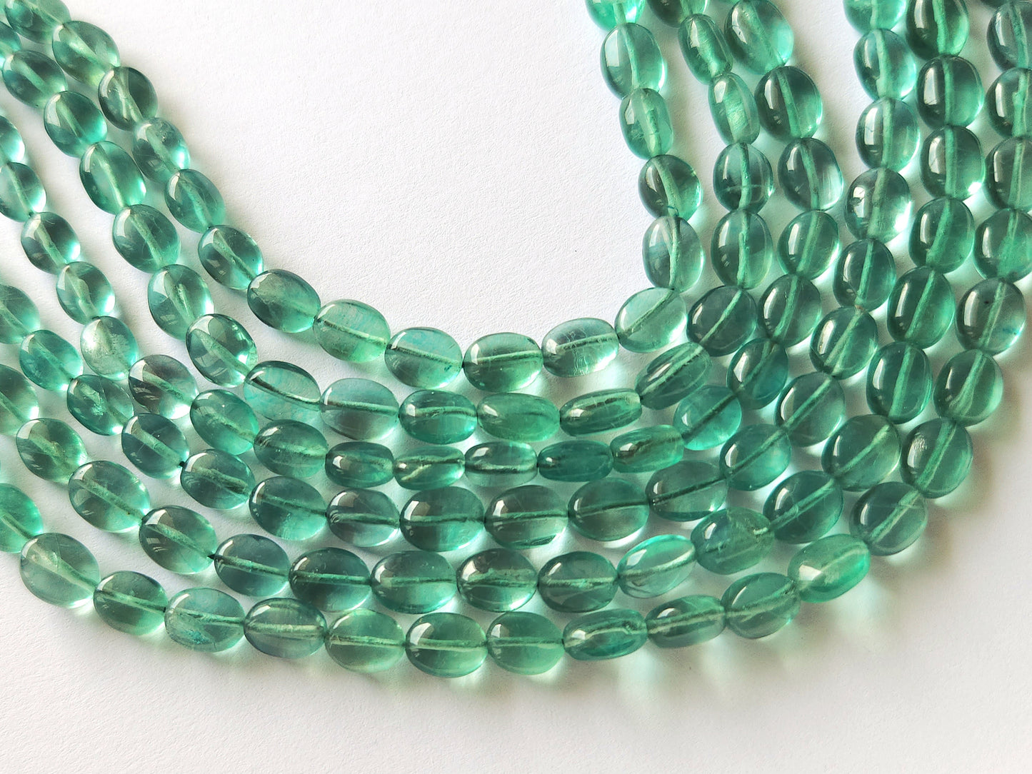 Natural Greenish Blue Fluorite Gemstone Oval Shape Beads
