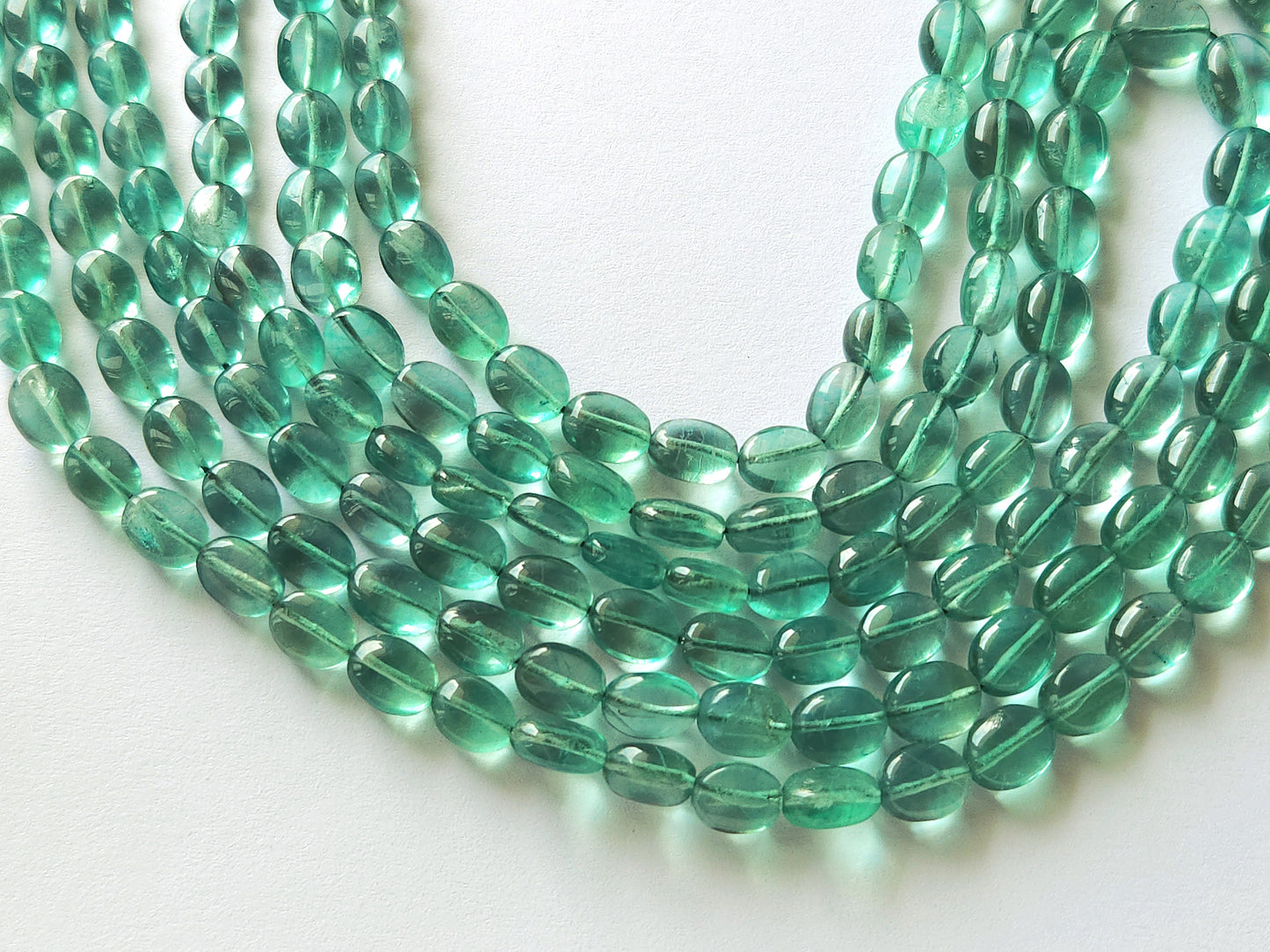 Natural Greenish Blue Fluorite Gemstone Oval Shape Beads