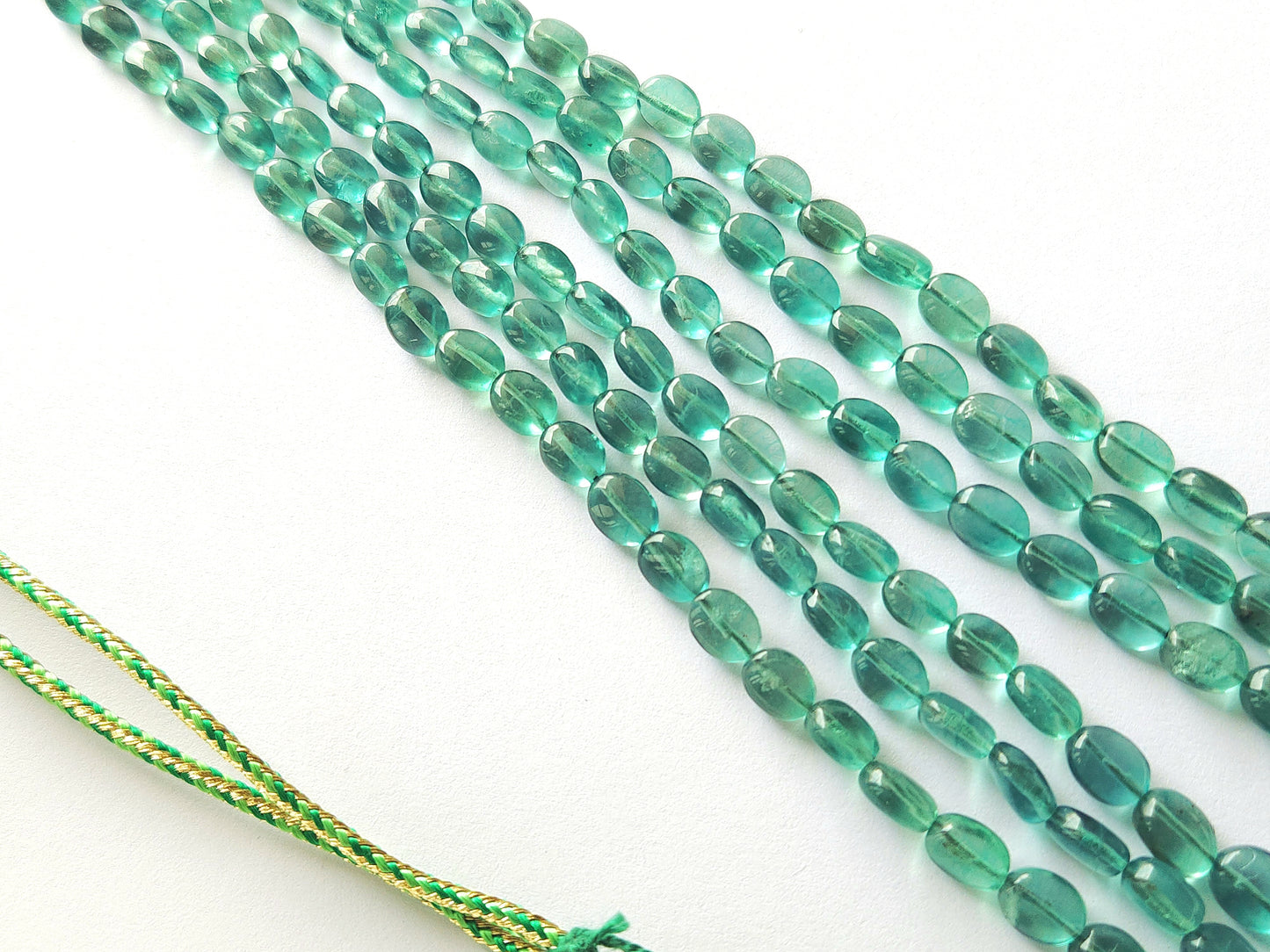 Natural Greenish Blue Fluorite Gemstone Oval Shape Beads