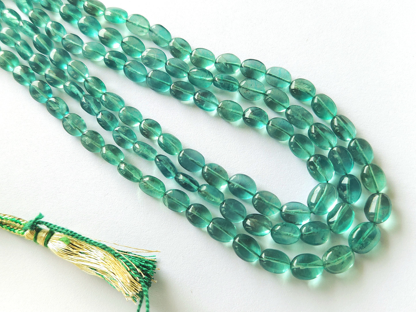 Natural Greenish Blue Fluorite Gemstone Oval Shape Beads