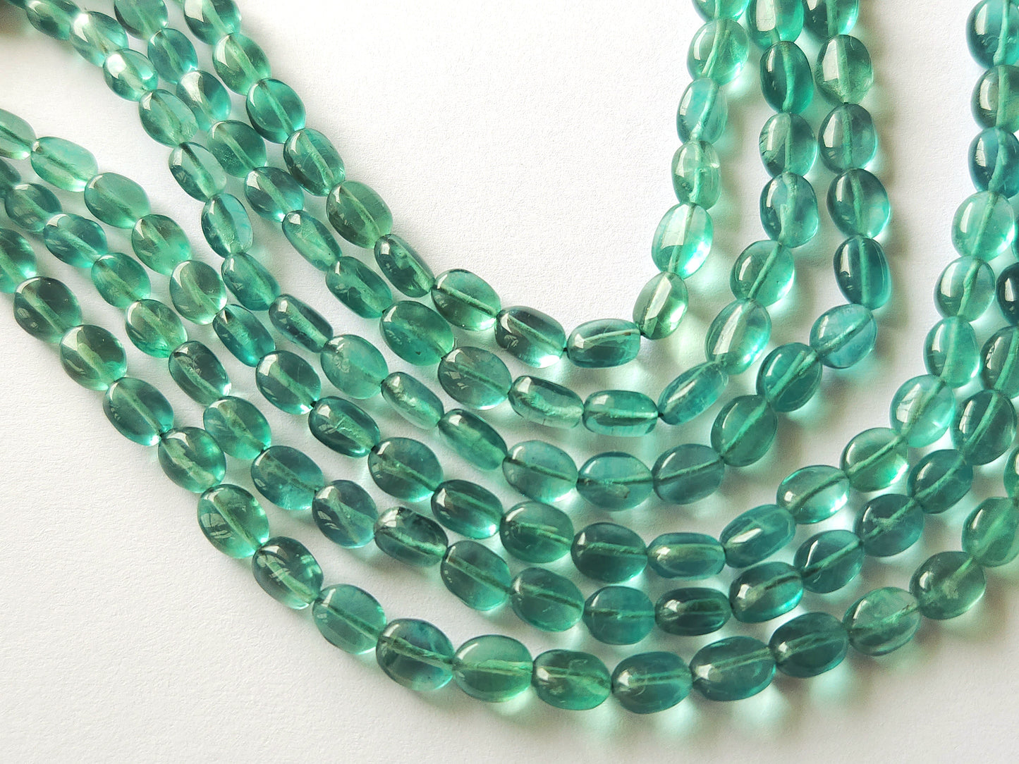Natural Greenish Blue Fluorite Gemstone Oval Shape Beads