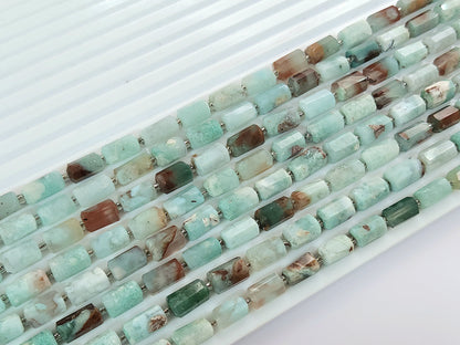 Natural Aquaplase Faceted Cylindrical Gemstone Beads