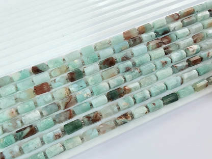 Natural Aquaplase Faceted Cylindrical Gemstone Beads