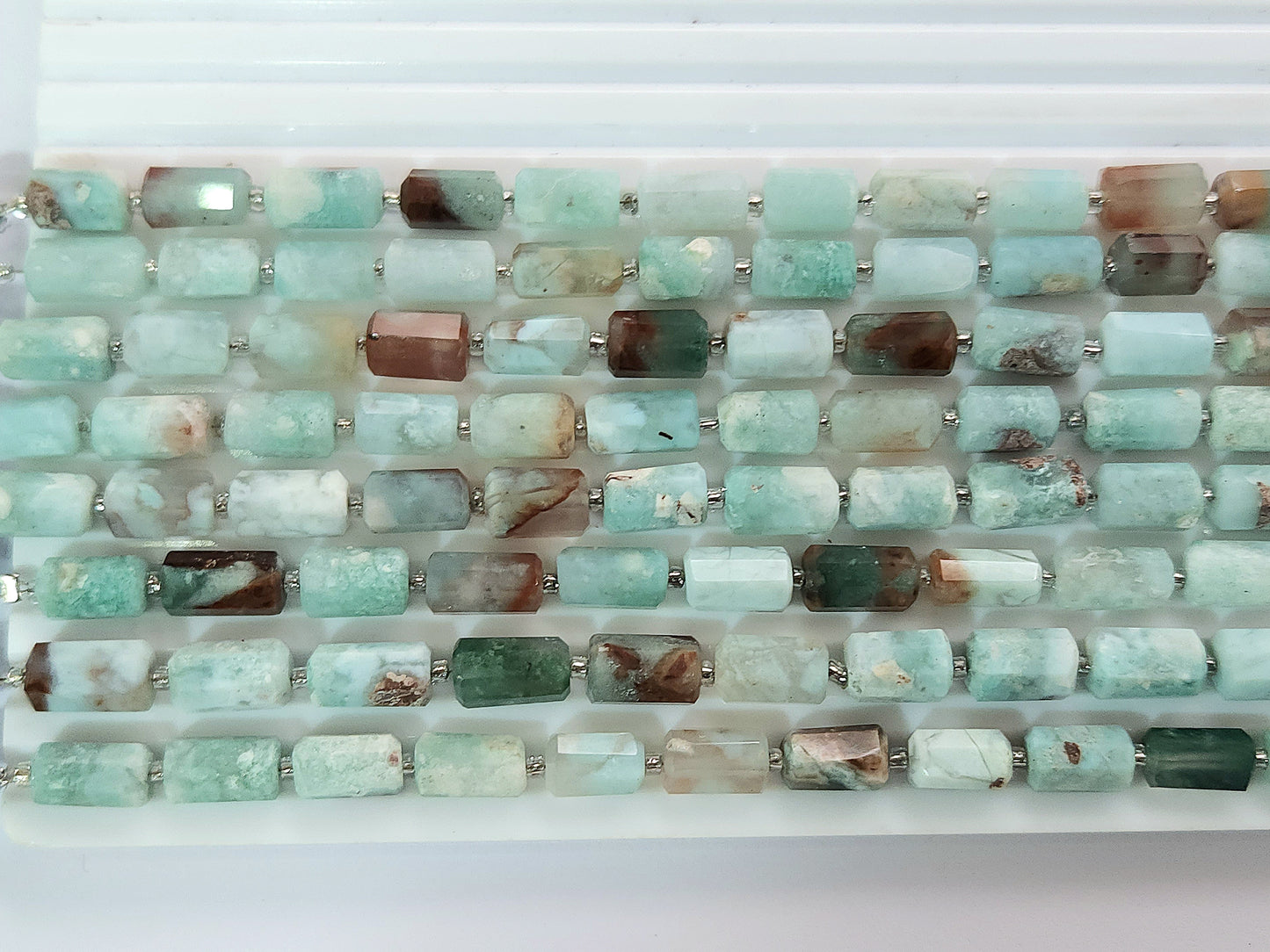 Natural Aquaplase Faceted Cylindrical Gemstone Beads