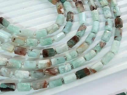 Natural Aquaplase Faceted Cylindrical Gemstone Beads
