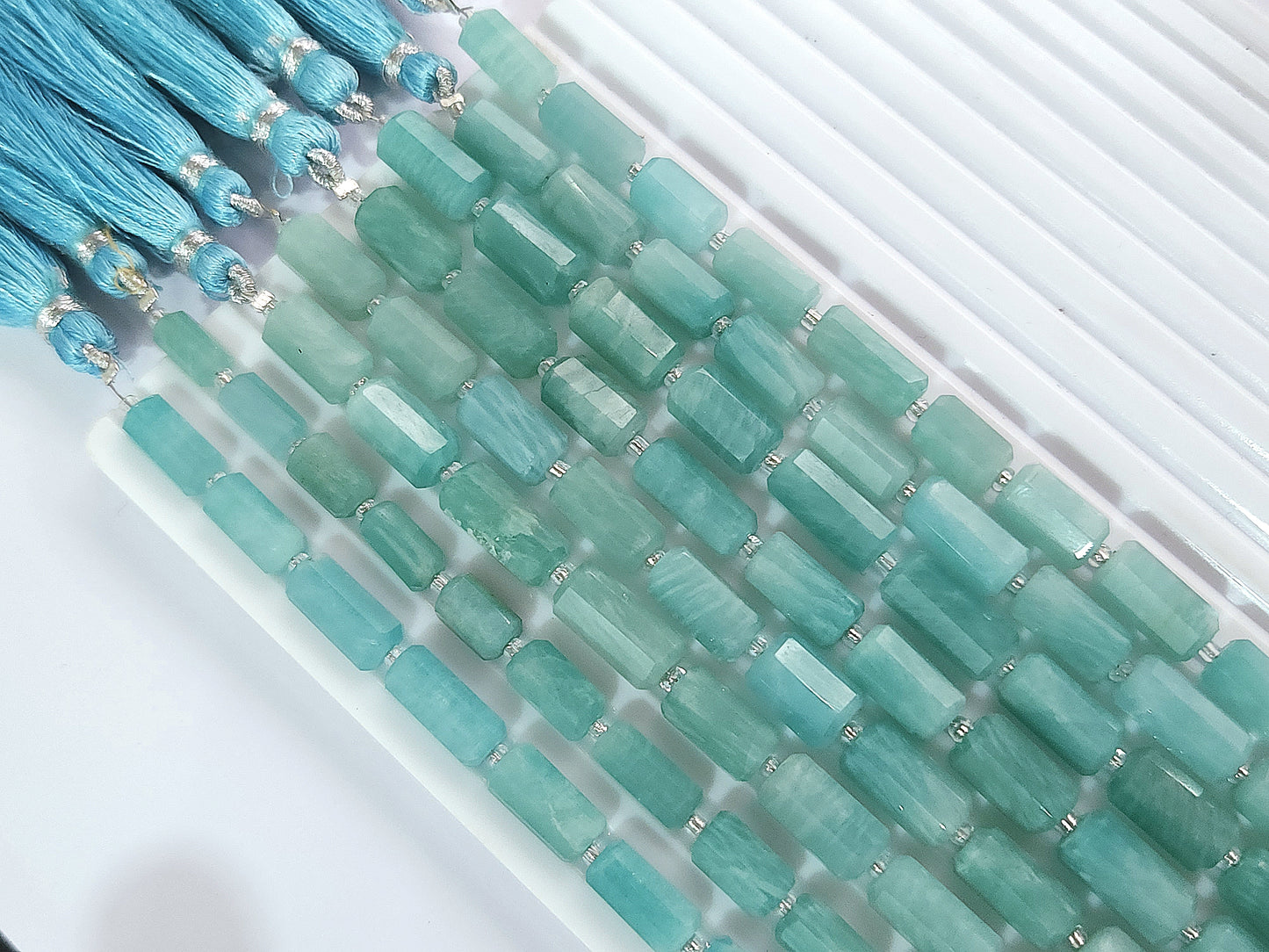 Natural Amazonite Faceted Cylindrical Gemstone Beads