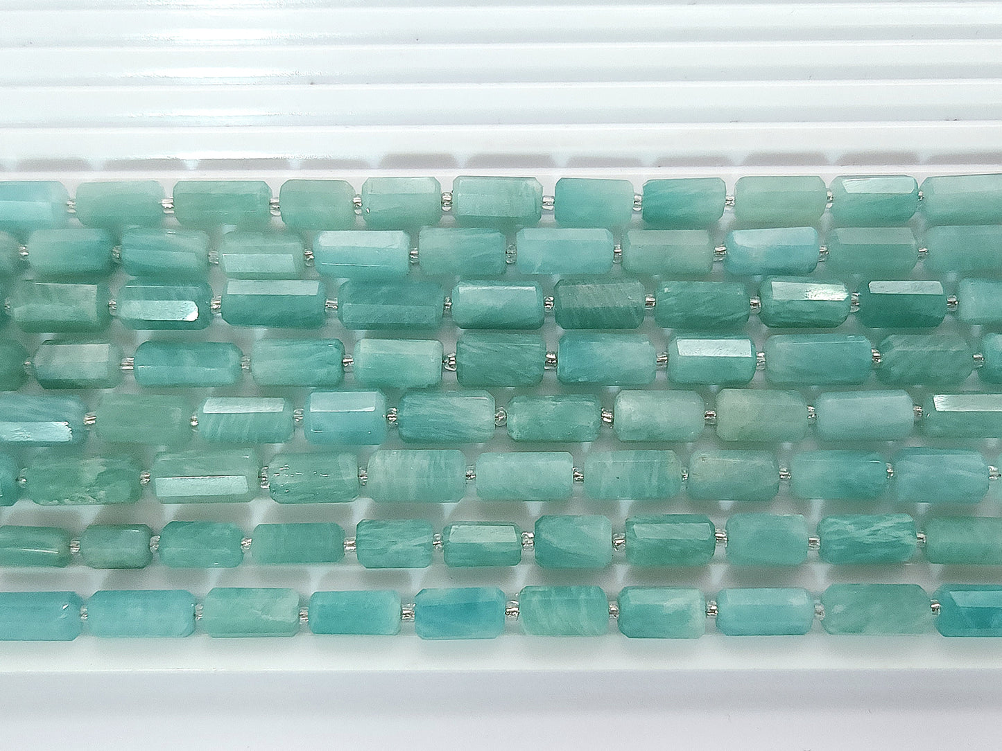 Natural Amazonite Faceted Cylindrical Gemstone Beads