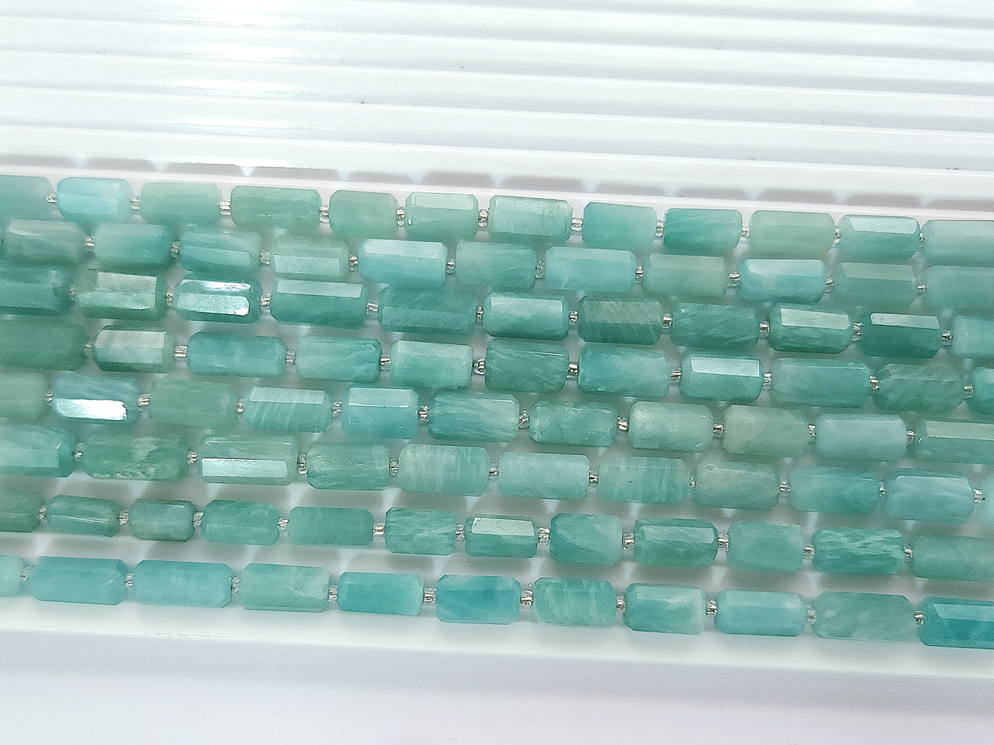 Natural Amazonite Faceted Cylindrical Gemstone Beads
