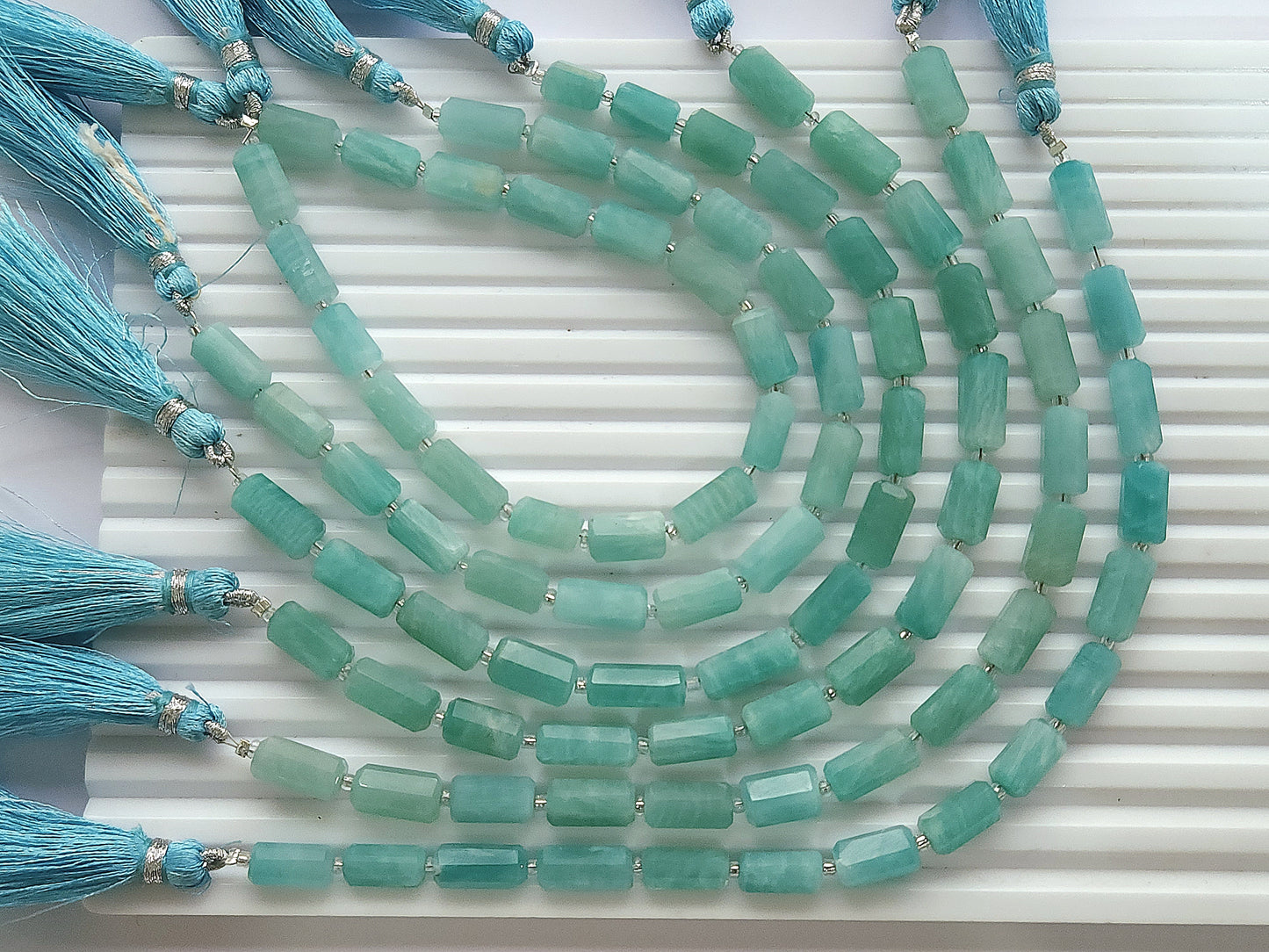 Natural Amazonite Faceted Cylindrical Gemstone Beads