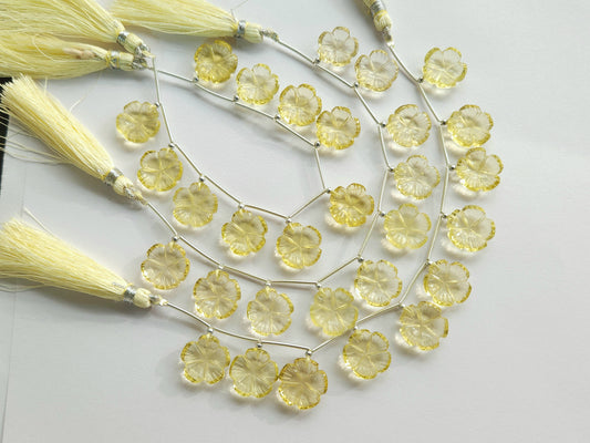 Lemon Quartz Flower Carving Beads