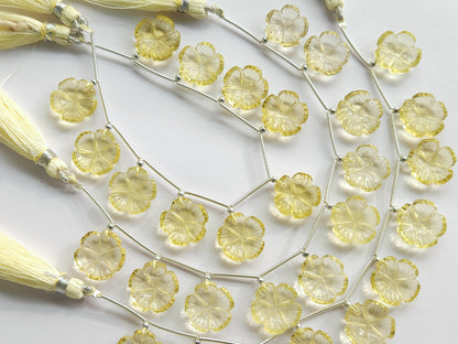 Lemon Quartz Flower Carving Beads