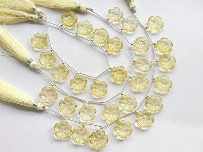Lemon Quartz Flower Carving Beads