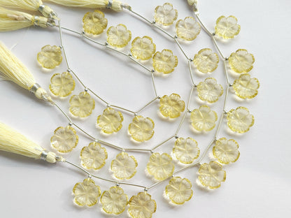 Lemon Quartz Flower Carving Beads