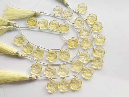 Lemon Quartz Flower Carving Beads