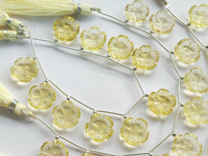 Lemon Quartz Flower Carving Beads