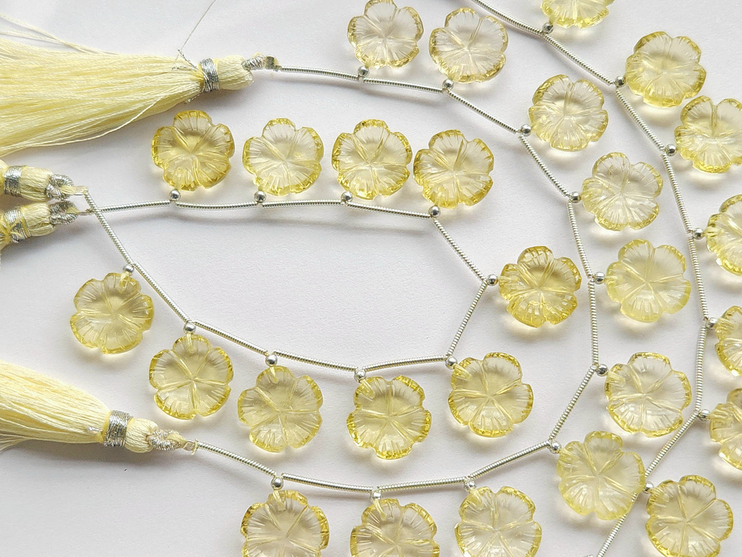 Lemon Quartz Flower Carving Beads