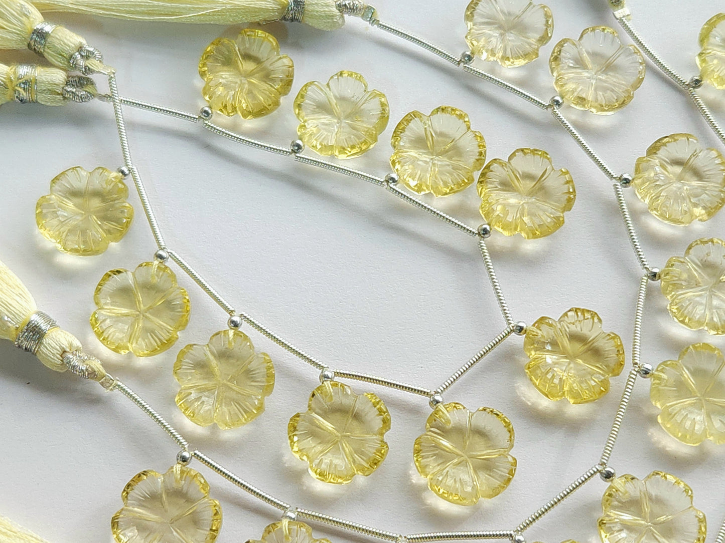 Lemon Quartz Flower Carving Beads