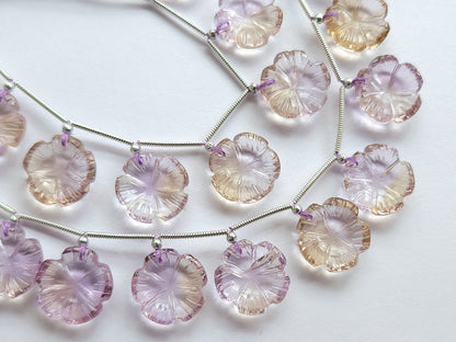 Natural Ametrine Flower Carving  Beads