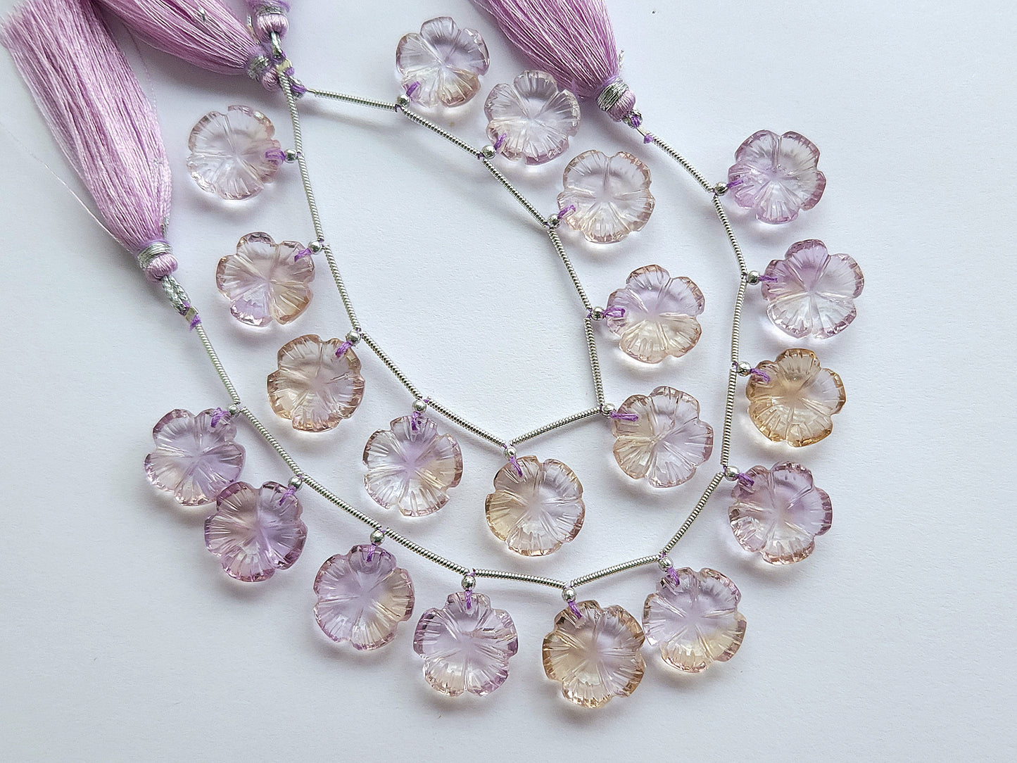 Natural Ametrine Flower Carving  Beads