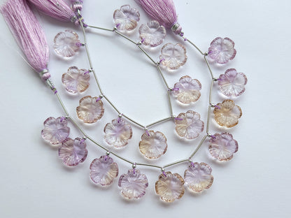 Natural Ametrine Flower Carving  Beads