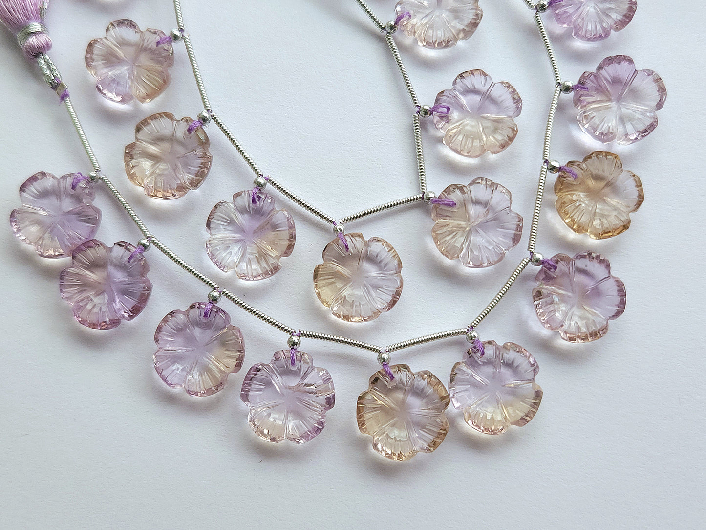 Natural Ametrine Flower Carving  Beads