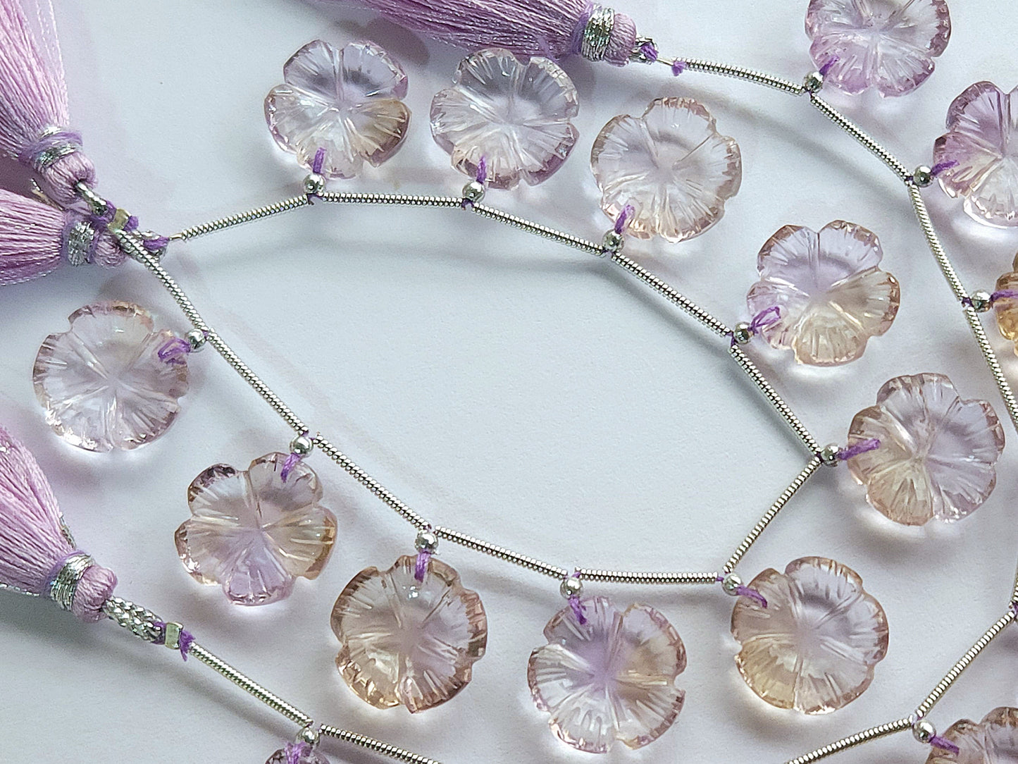 Natural Ametrine Flower Carving  Beads