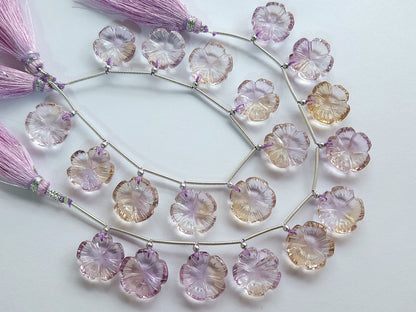 Natural Ametrine Flower Carving  Beads