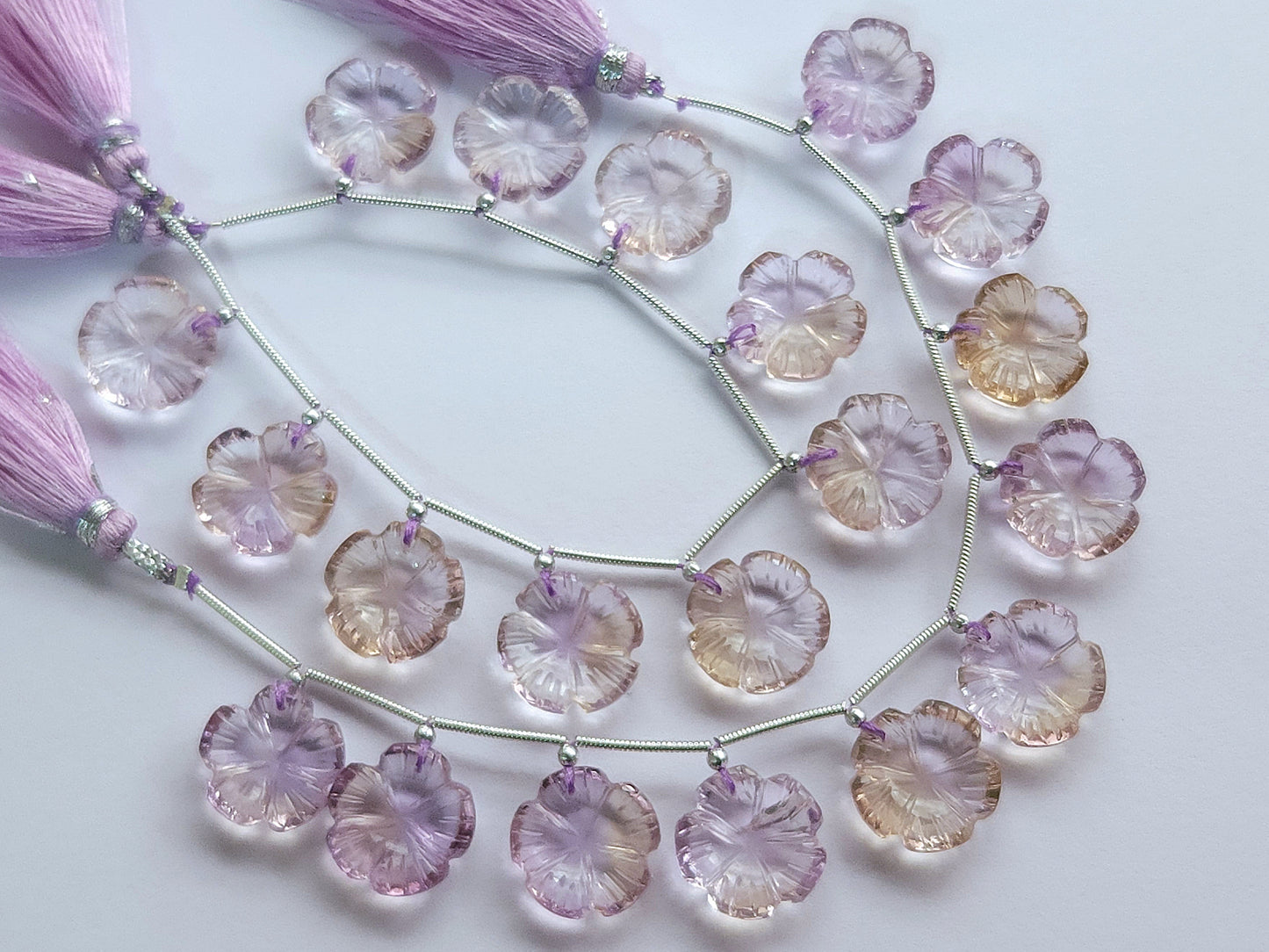 Natural Ametrine Flower Carving  Beads
