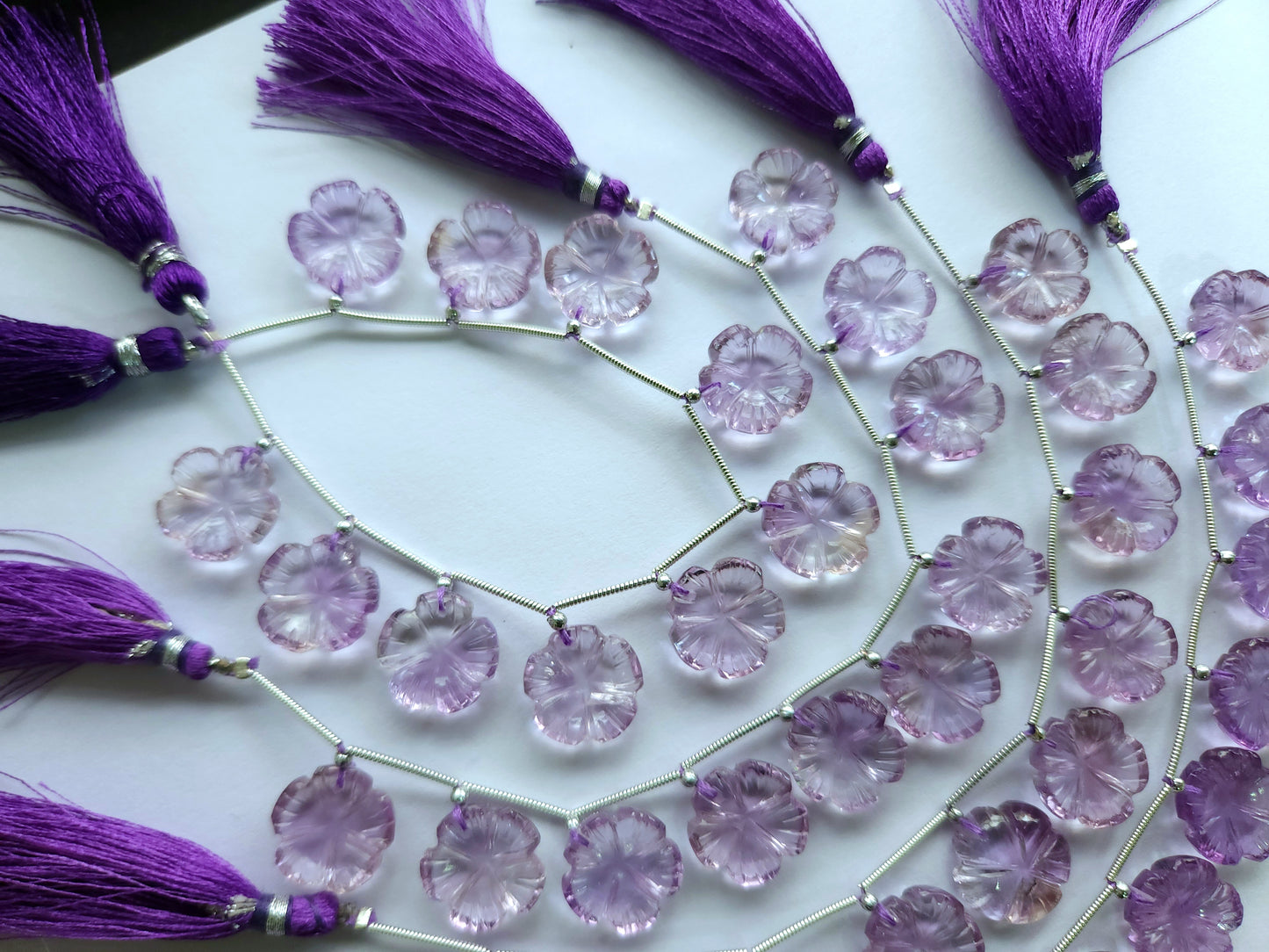 Pink Amethyst Flower Carving Beads