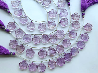 Pink Amethyst Flower Carving Beads