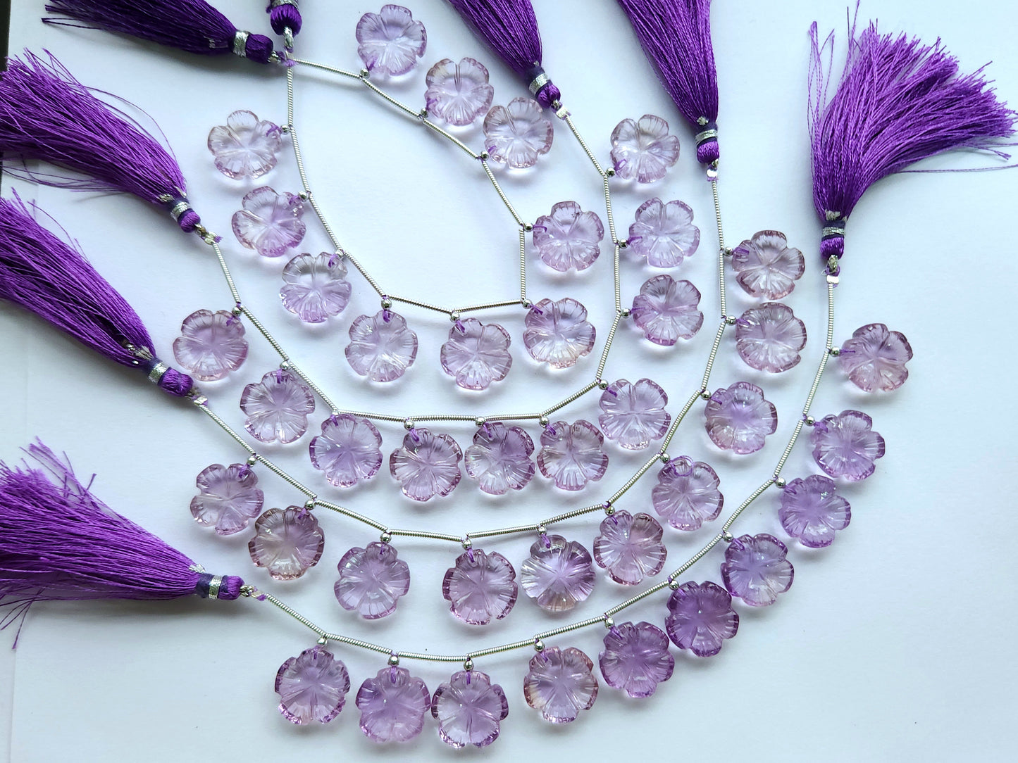 Pink Amethyst Flower Carving Beads