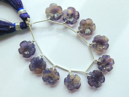 Natural Iolite Flower Carving Beads For Jewelry Making