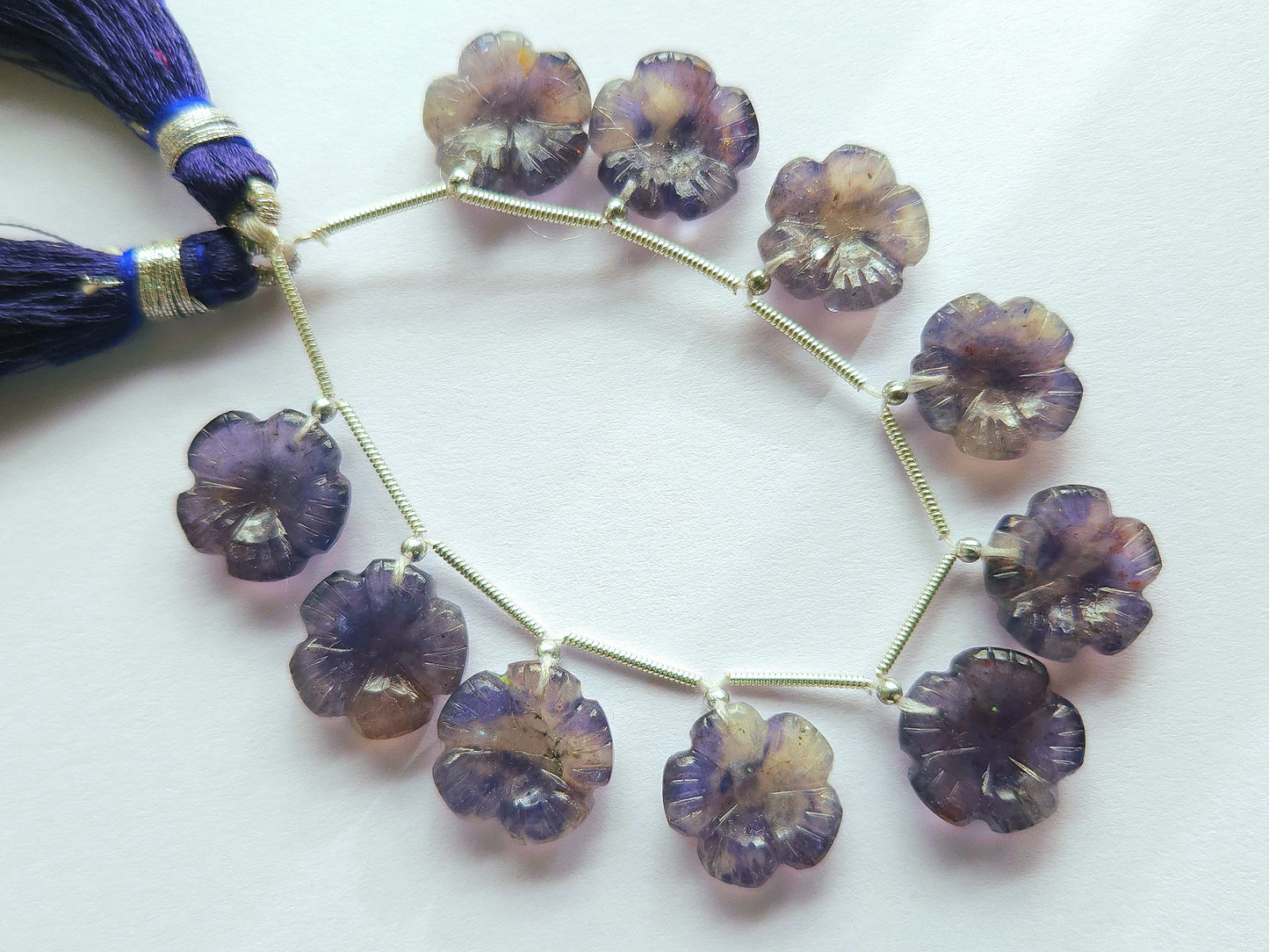 Natural Iolite Flower Carving Beads For Jewelry Making