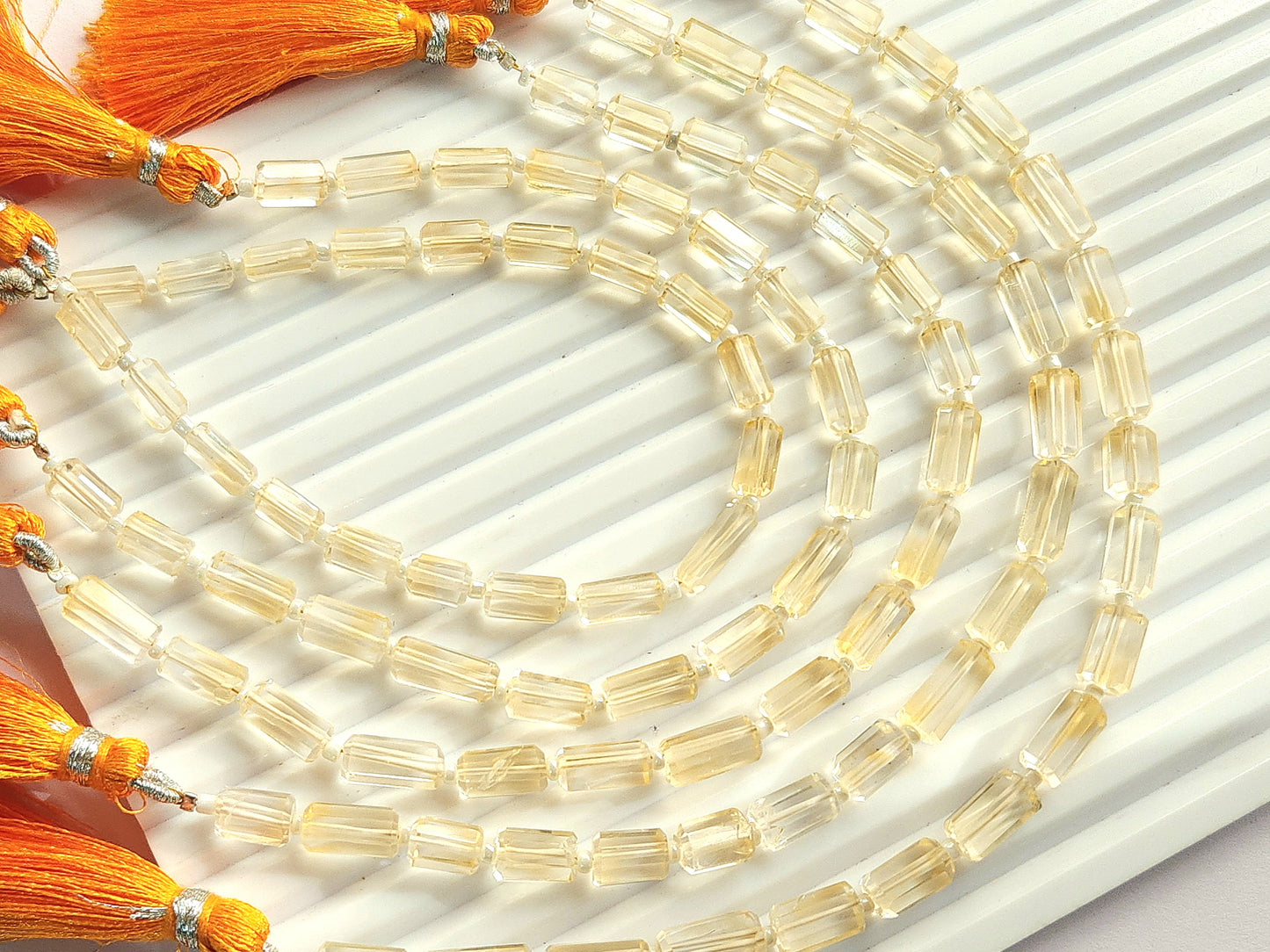 Natural Citrine Faceted Cylindrical Gemstone Beads